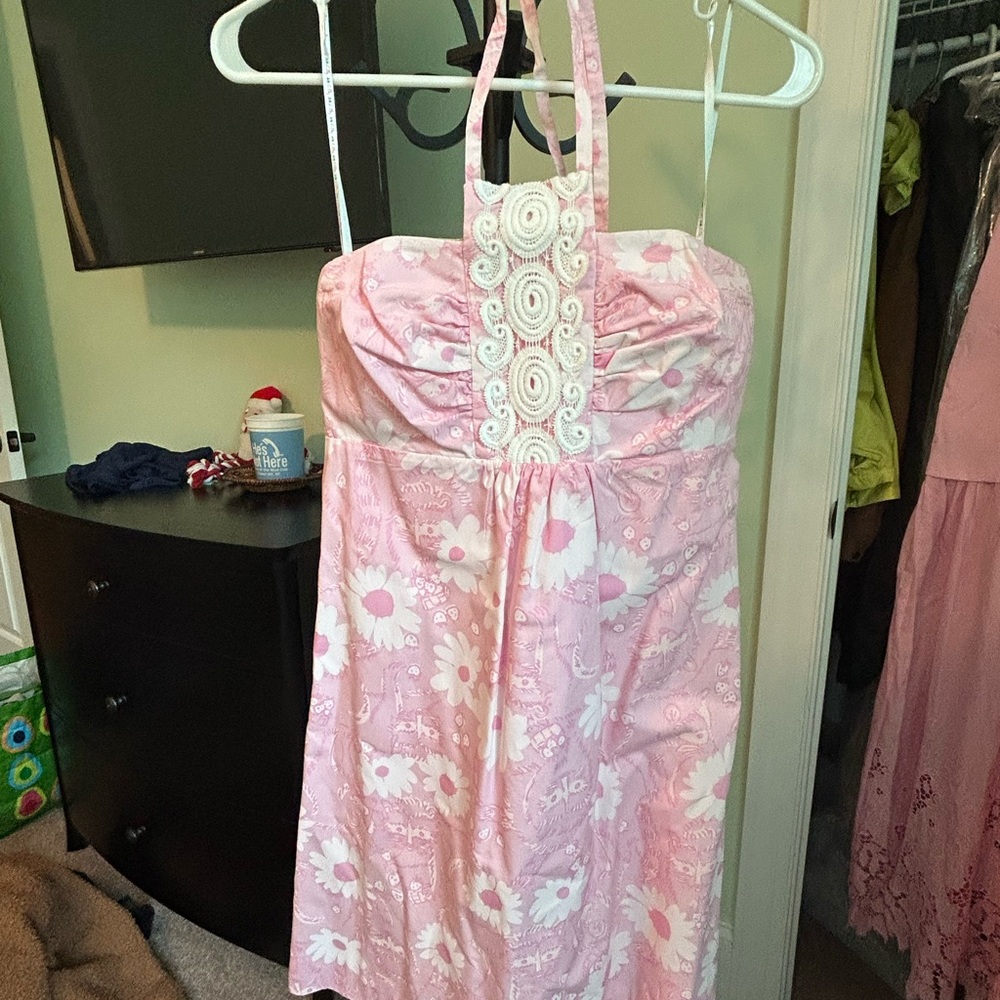 Lilly Pulitzer Pink and White Floral Halter Dress